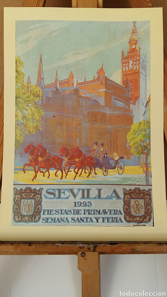 Art: FERIA Y SEMANA SANTA SEVILLA. MIGUEL ANGEL PINO Y SARDA, 1923. LAMINA LITOGRAFICA ORIGINAL .