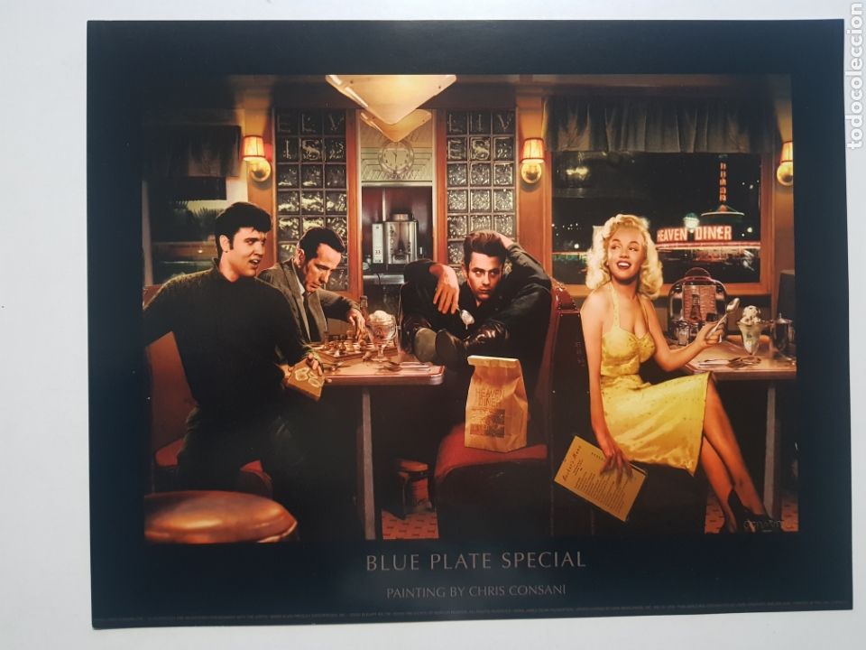 Arte: CHRIS CONSANI: ELVIS, BOGART, MARILYN, DEAN EN BAR. LITOGRAFIA ORIGINAL CON MATRICULA LEGAL