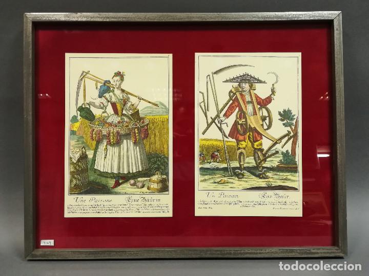 Arte: CUADRO CON LITOGRAFIAS A COLOR FRANCESAS - Foto 1