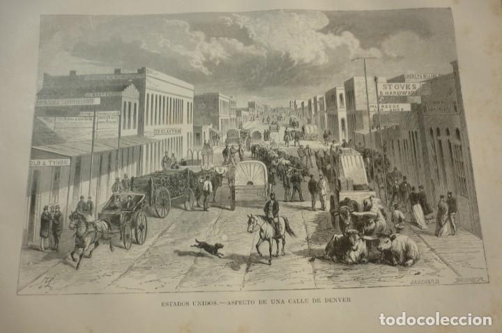 Arte: ESTADOS UNIDOS. ASPECTO DE UNA CALLE DE DENVER. LITOGRAFIA DE 1881. GEOGRAFIA UNIVERSAL. MONTANER