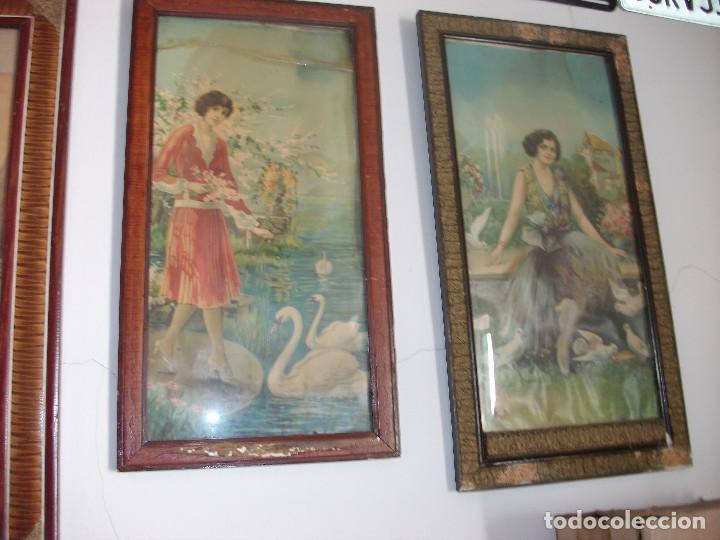 Arte: PAR DE BONITOS CUADROS LITOGRAFIAS DE SE&Ntilde;ORAS EPOCA.
