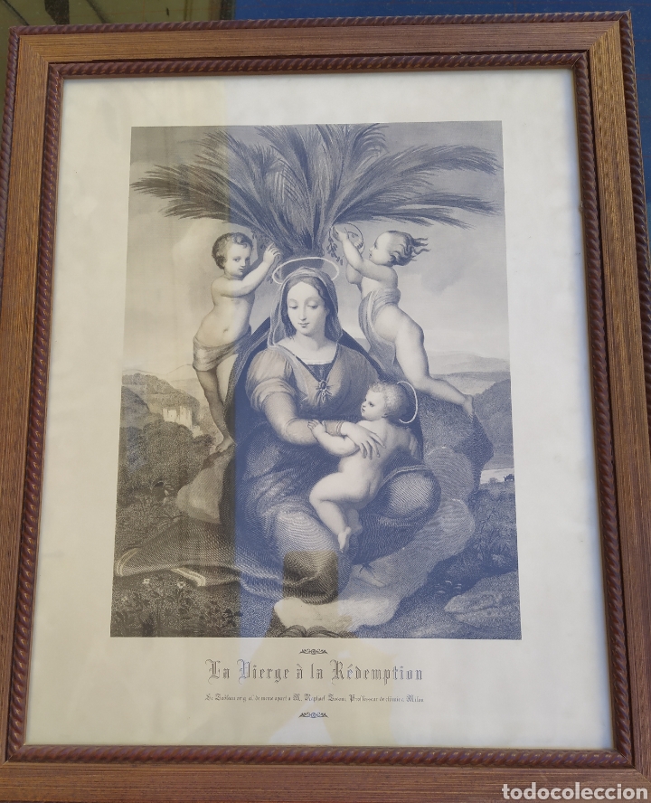 Arte: Antigua litograf&iacute;aLa Virgen de la Redenci&oacute;n con marco de madera y cristal