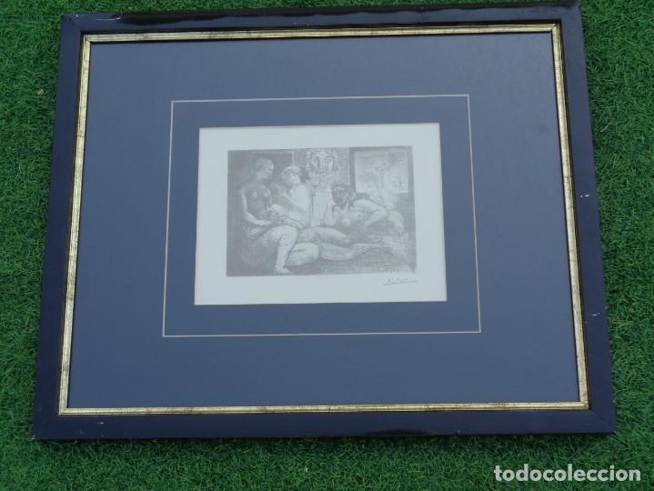 Arte: BONITA LITOGRAFIA DE PICASSO ENMARCADA - 4 MUJERES DESNUDAS Y CABEZA ESCULPIDA