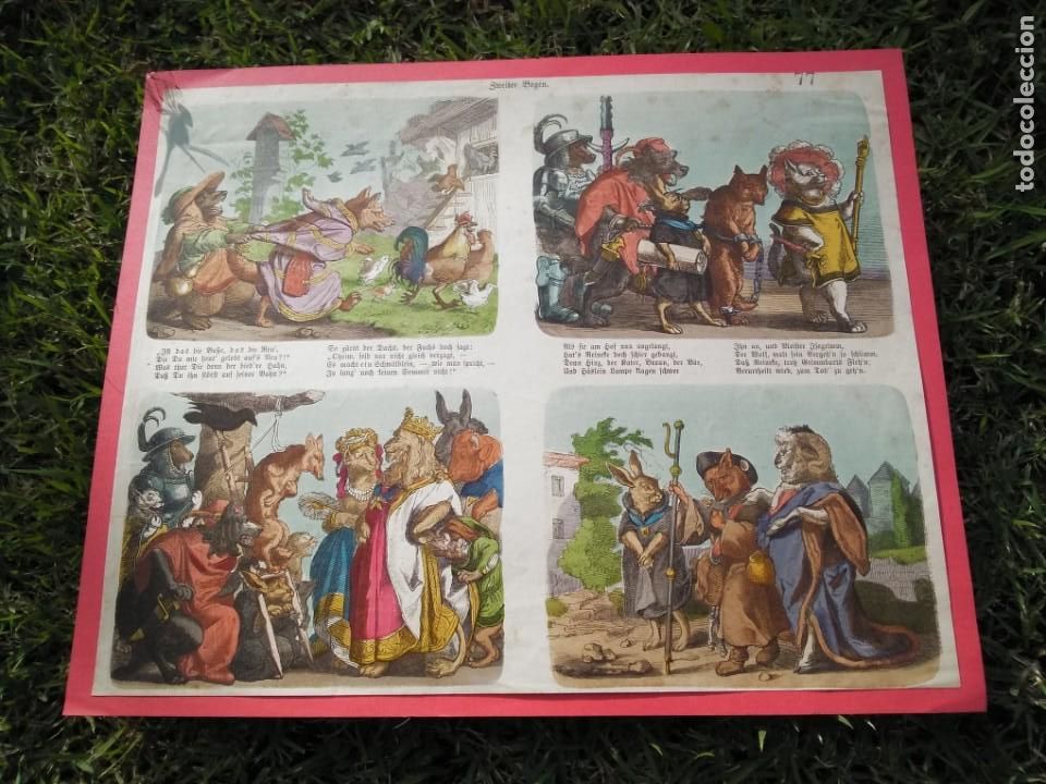 Kunst: LITOGRAFIA ALEMANA ANTIGUA NUMERADA. FABULAS DE ANIMALES