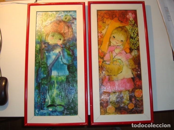 Arte: CONJUNTO 2 CUADROS VINTAGE - NI&Ntilde;O NI&Ntilde;A FERRANDIZ - TAMA&Ntilde;O 49X24 cm A&Ntilde;OS 60
