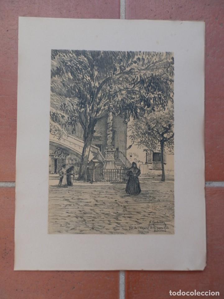 Arte: LITOGRAF&Iacute;A ALEXANDRE CARDUNETS CAZORLA (1871-1944).Pati de l&acute;Hospital de la Santa Creu. Barcelona.