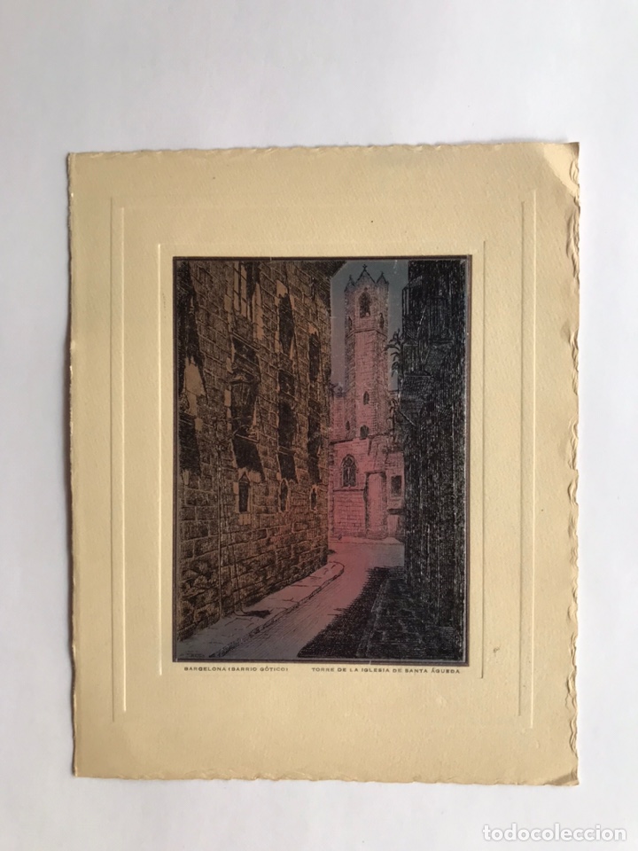 Art: BARCELONA. Estampa Litograf&iacute;ca, Barrio Gotico, Torre de la Iglesia de Santa &Aacute;gueda (h.1970?)