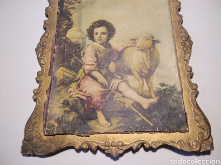 Art: Cuadro antiguo litograf&iacute;a pastorcillo marco de cart&oacute;n
