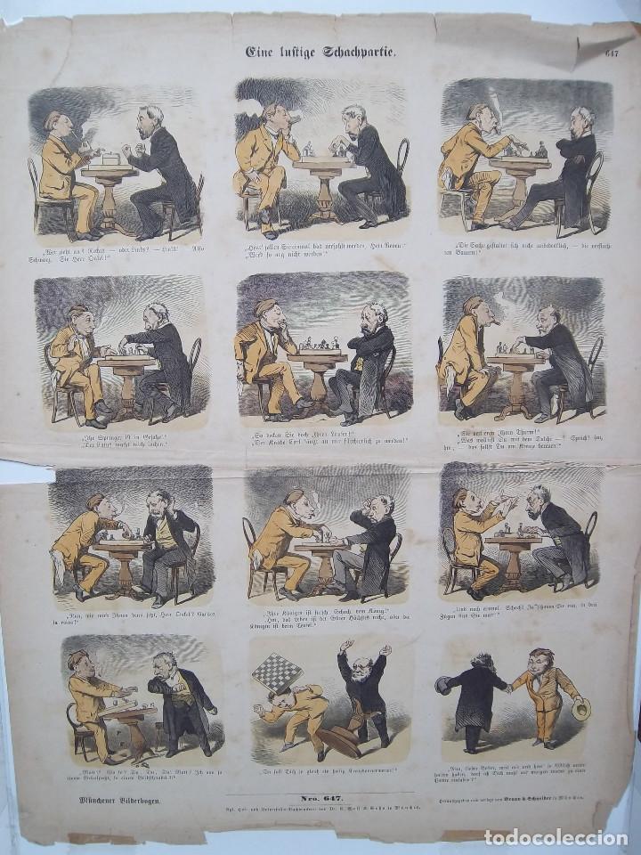 Arte: LITOGRAFIA ALEMANA PARTIDA DE AJEDREZ - Foto 1