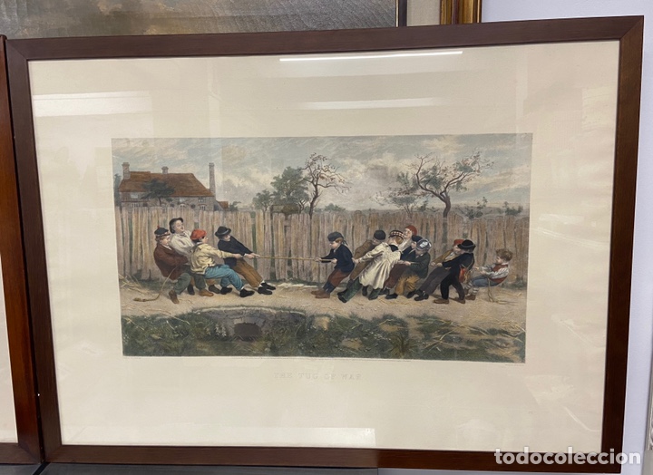 Arte: Pintura litograf&iacute;a The Tug of War - R.Josey fines 1800 - cuadro