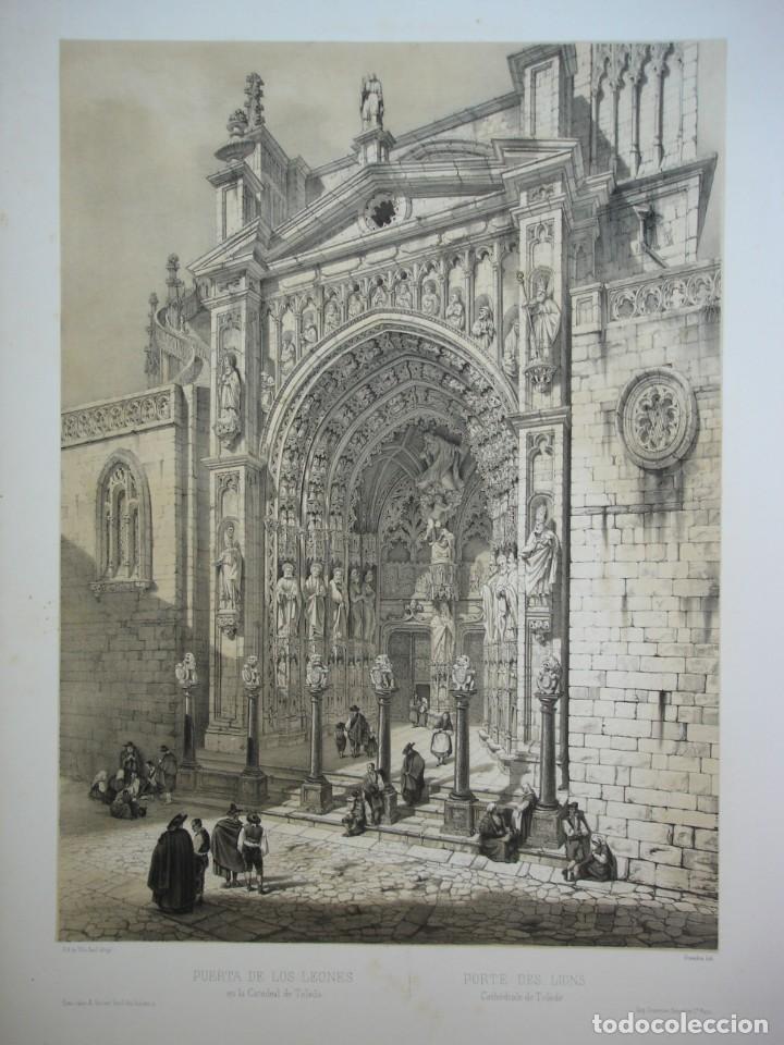 Arte: Vista del siglo XIX de la Puerta de las Leones en la Catedral de Toledo por Villa Amil