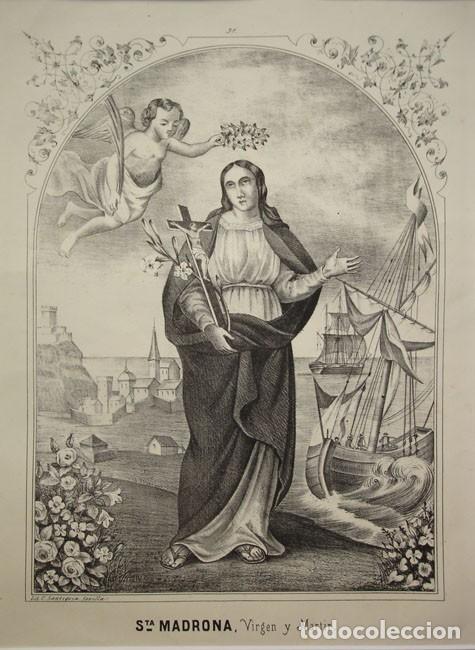 Arte: Santa Madrona antigua litograf&iacute;a del siglo XIX