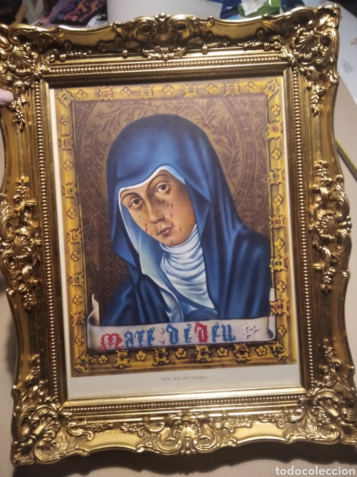 Arte: Precioso Marco sin juntas litograf&iacute;a Virgen l&aacute;grimas de sangre