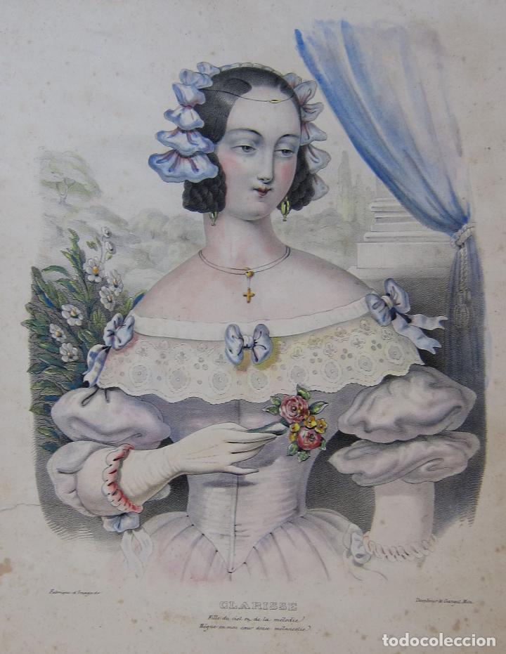 Arte: CLARISA. CLARISSE. FILLE DU CIEL ET DE LA M&Eacute;LODIE. LITOGRAFIA COLOREADA A MANO. SIGLO XIX