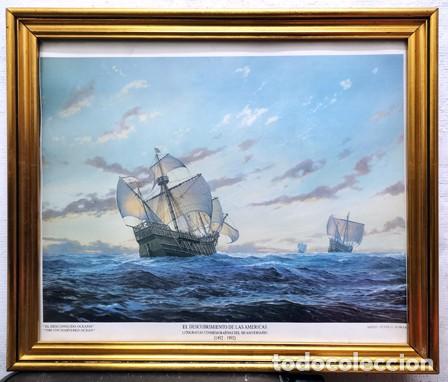 Art: LAMINA ENMARCADA CON CRISTAL EL DESCUBRIMIENTO DE LAS AMERICAS - CUADRO-395