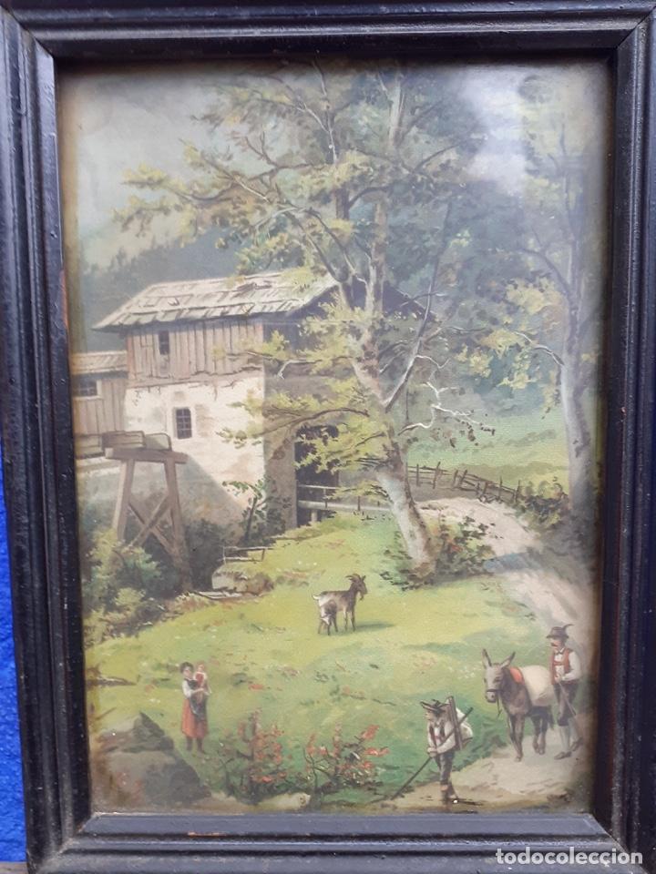 Art: Quadret antic amb un full de paisatge tirol&egrave;s- estil cabanes de pastor 20x 26,6 cm