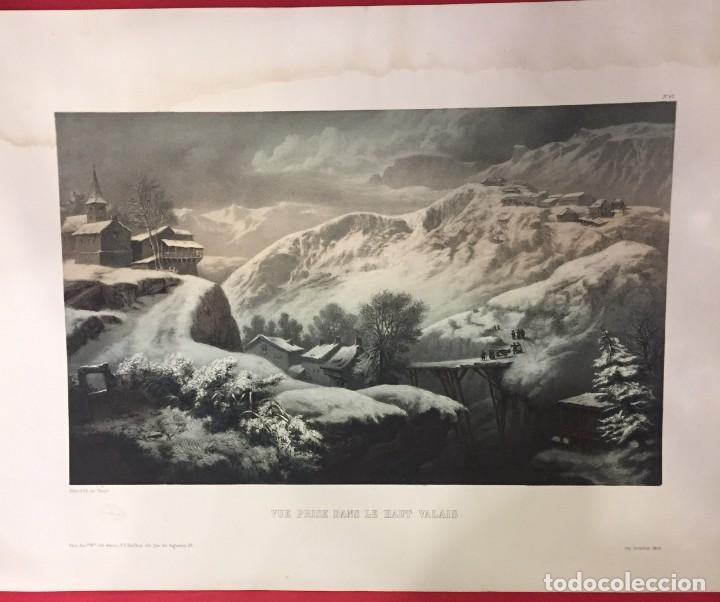 Arte: LAMINA LITOGRAFIA S. XIX VUE PRISE DANS LE HAUT VALAIS, LIT. THENOT, LEMERCIER PARIS