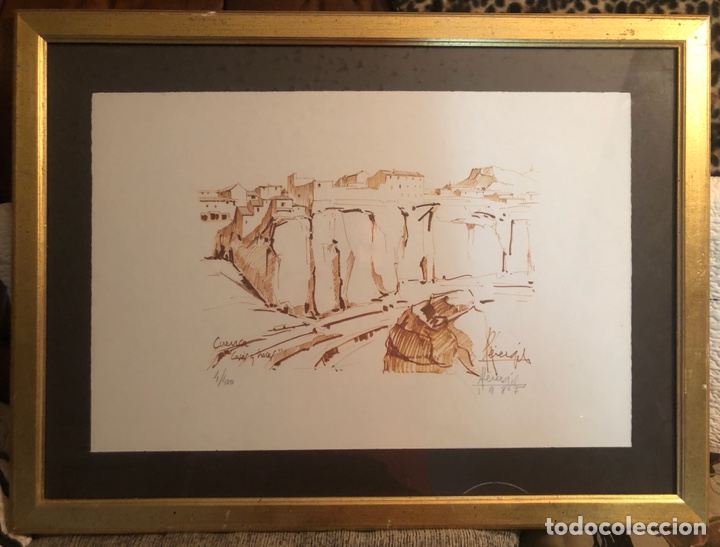 Art: CUENCA-JOSE PEREZ GIL-CASAS Y HOCES-LITOGRAFIA ORIGINAL CON DOBLE FIRMA COLABORANDO SU ORIGINALIDAD.