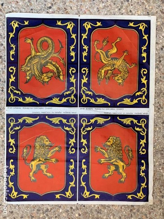 Arte: LITOGRAFIA ESCUDO LEON DRAGON VIDRIO SIMIL VIDRIERA GIMENO FABRICADO ESPA&Ntilde;A PATENTE 149.421 43X55CMS