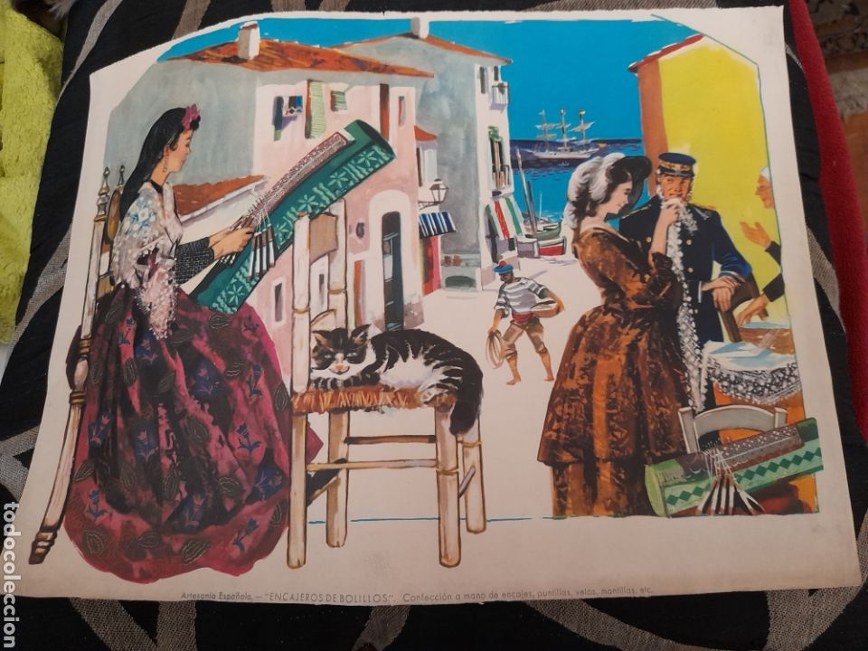 Kunst: Antigua litograf&iacute;a ,Encajeros de bolillo