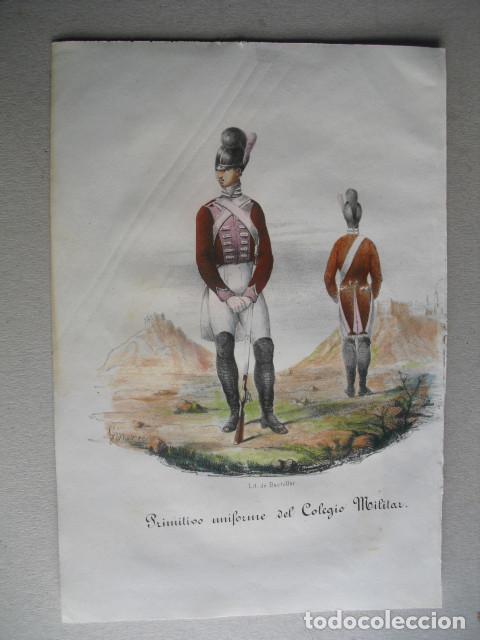Arte: 1847 LITOGRAF&Iacute;A COLOREADA DEL PRIMITIVO UNIFORME DEL COLEGIO MILITAR