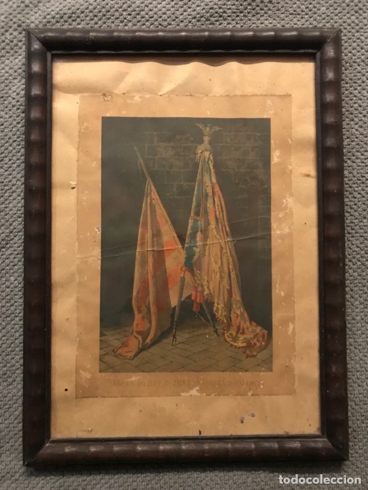 Arte: VALENCIA, LITOGRAFIA ANTIGUA, Se&ntilde;era del Rey Don Jaime. Bandera de Valencia, T. Perez, litografia