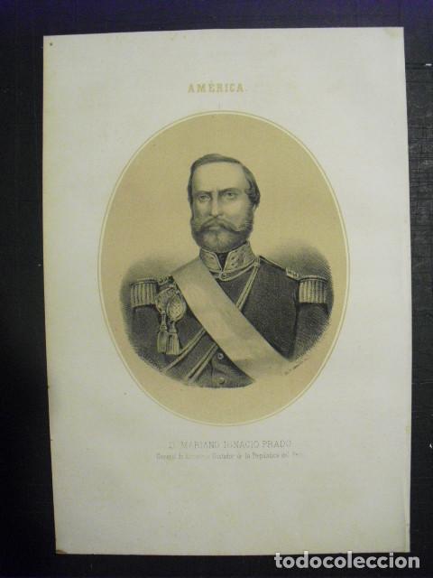 Arte: 1867 LITOGRAFIA DE D. MARIANO IGNACIO PRADO DICTADOR DE LA REPUBLICA DE PER&Uacute;