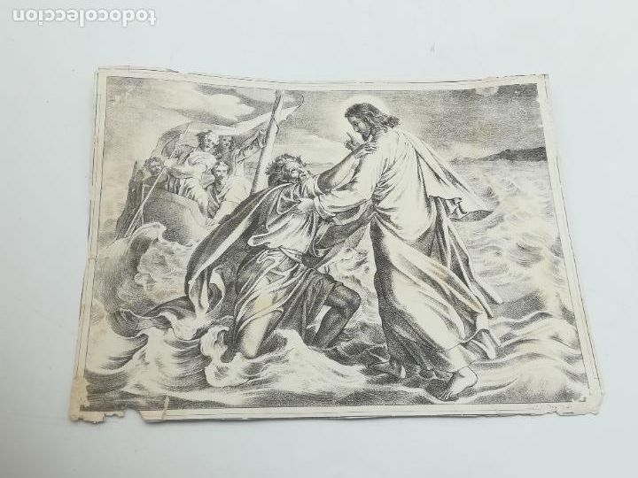 Art: LITOGRAFIA RELIGIOSA. ESCENA BIBLIA LA TEMPESTAD CALMADA. 21 X 16 CM.
