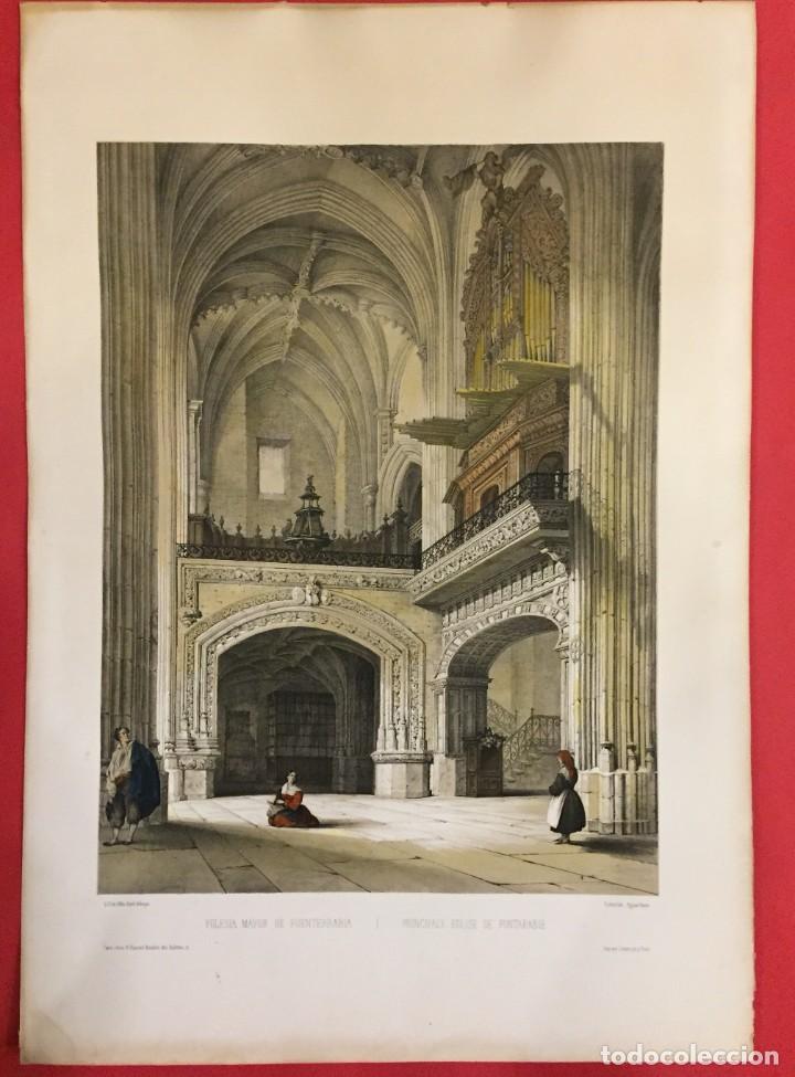 Arte: LITOGRAFIA, YGLESIA MAYOR DE FUENTERRABIA DE VILLA AMIL, SIGLO XIX COLOREADA A MANO