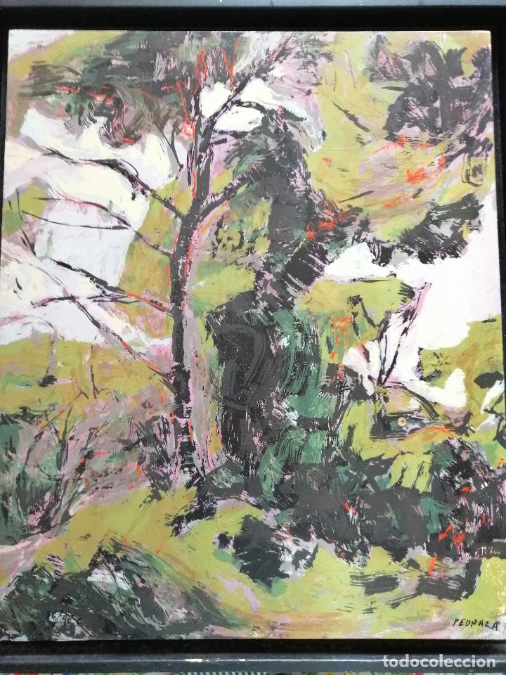 Arte: Litograf&iacute;a especial sobre madera. Arboles. Jorge Pedraza, firmada. Medidas 45.7x37 cm