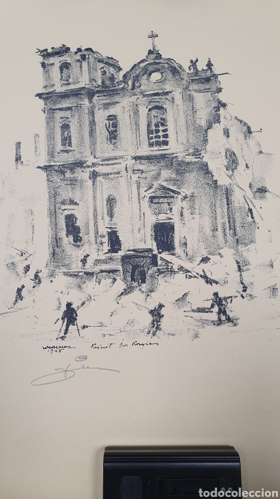 Kunst: Litograf&iacute;a sobre la Vieja Varsovia en ruinas 1945. Firmada por Antoni Suchanek &rdquo;