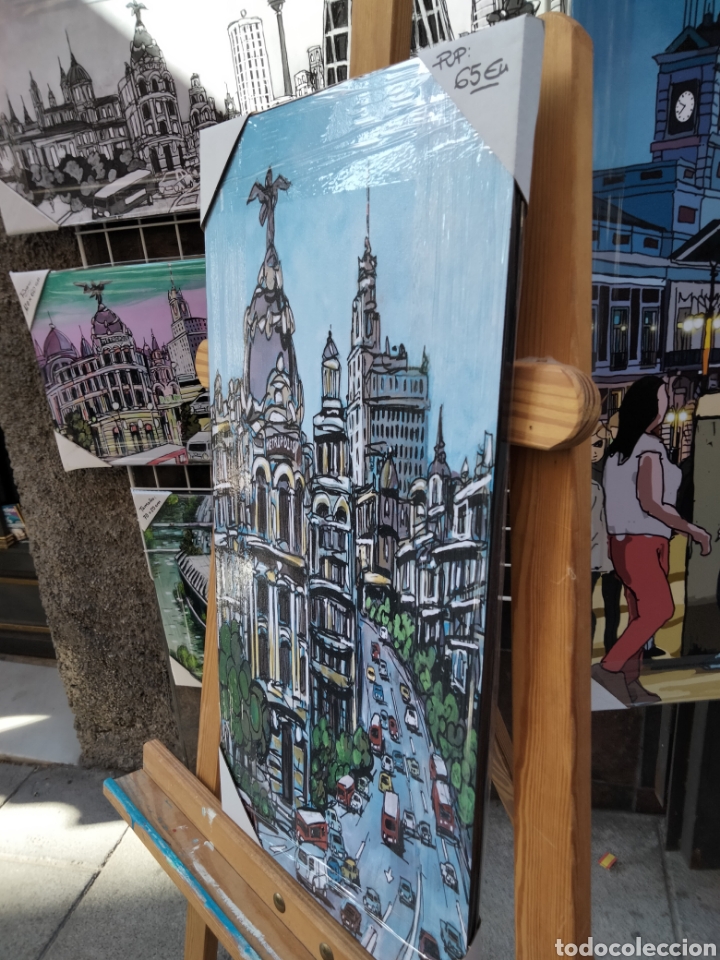 Arte: Cuadro de Edificio Metr&oacute;polis de Madrid. Jose Alcal&aacute;. Litograf&iacute;a offset sobre tabla 60x30 cm. - Foto 3