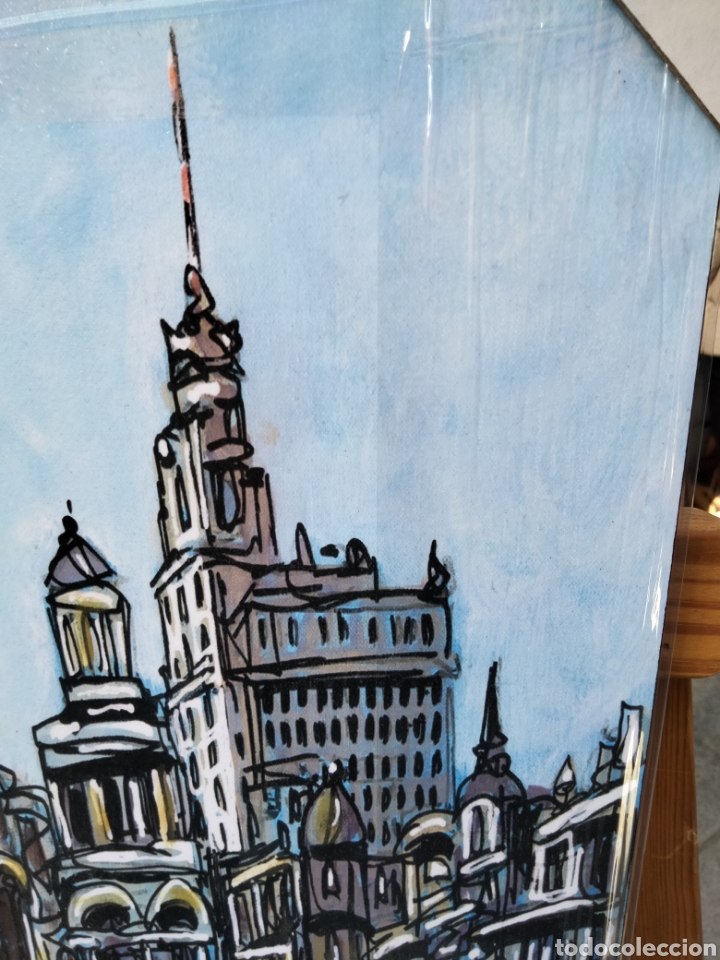 Arte: Cuadro de Edificio Metr&oacute;polis de Madrid. Jose Alcal&aacute;. Litograf&iacute;a offset sobre tabla 60x30 cm. - Foto 6