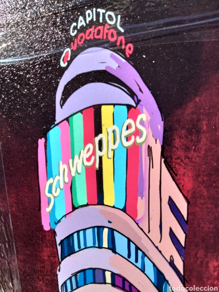 Arte: Cuadro de edificio capitol de Madrid estilo comic de Jose Alcal&aacute;. Litograf&iacute;a offset sobre tabla - Foto 4