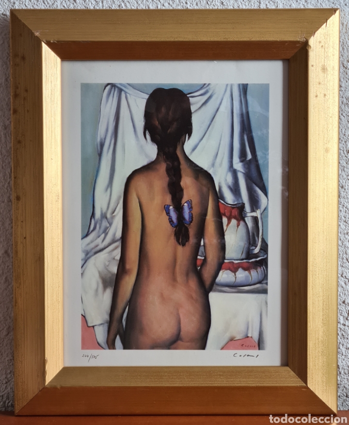 Art: Cuadro Litograf&iacute;a edici&oacute;n limitada numerada y firmada Jes&uacute;s Casa&uacute;s - Desnudo Femenino Mariposa Azul