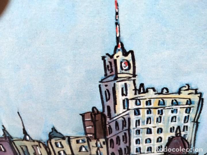 Arte: Cuadro de JOSE ALCALA Edificio Metropolis aereo Madrid tipo comic. Tabla texturizada de 40 x 28 cm. - Foto 3