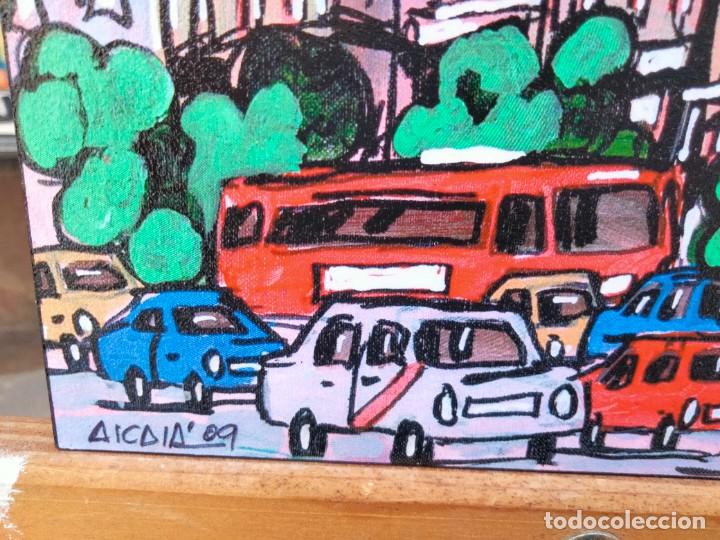 Arte: Cuadro de JOSE ALCALA Edificio Metropolosis Madrid tipo comic. Tabla texturizada de 40 x 28 cm. - Foto 3