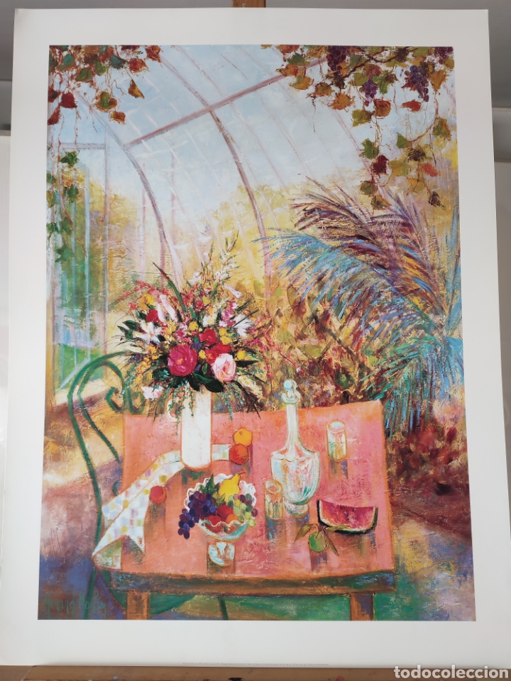 Arte: Josette Herard Marlin, Bodeg&oacute;n impresionista Cartel litograf&iacute;a 1996 con certificaci&oacute;n 80x60cm OFERTA