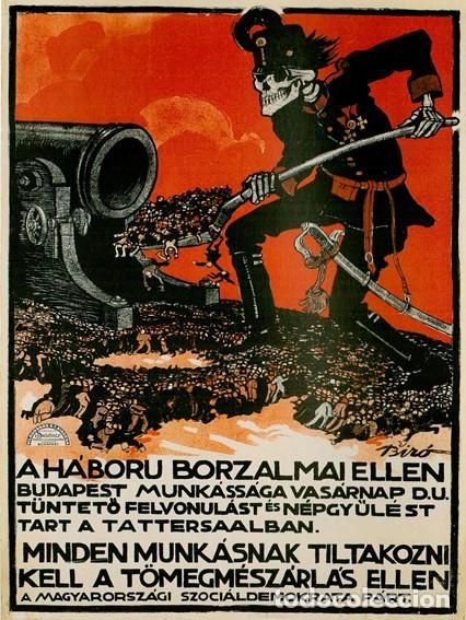 Arte: Lamina de Biro Mihaly. Esqueleto de la Guerra. Litografia offset 70 x 50 cm.