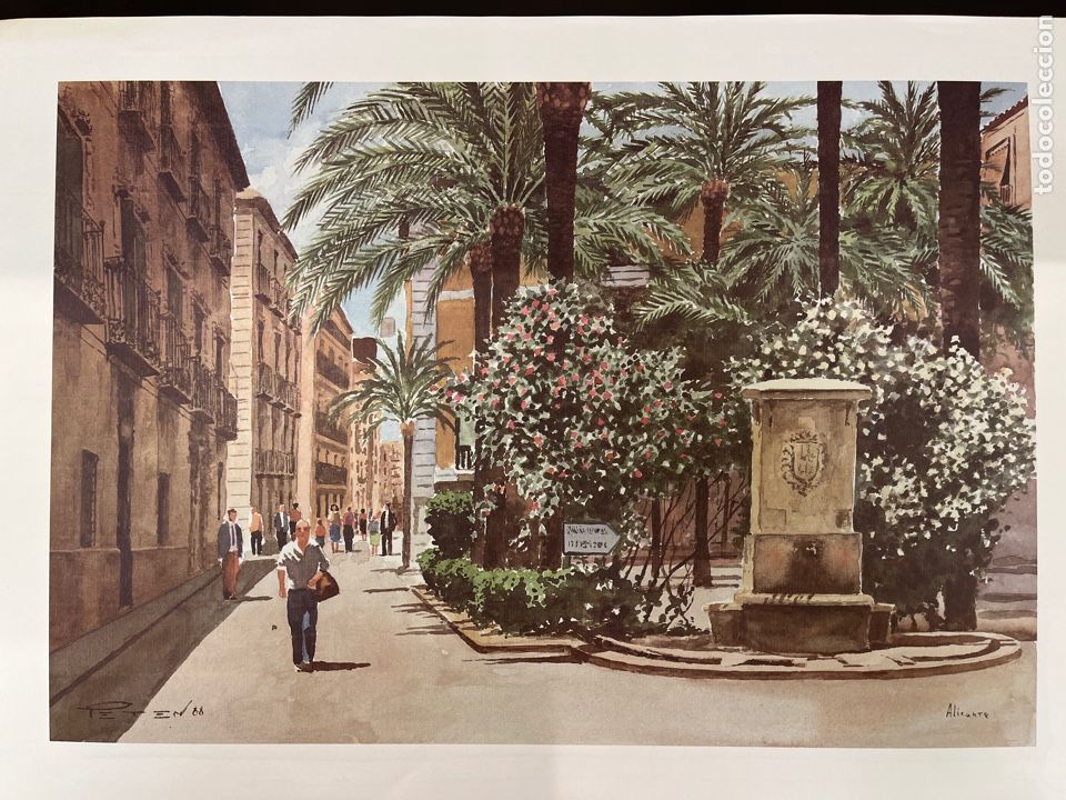 Arte: LITOGRAFIA DE JOSE GUTIERREZ PETEN - ALICANTE - PLAZA DE GALICIA - 1988