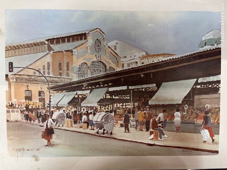 Arte: LITOGRAFIA DE JOSE GUTIERREZ PETEN - ALICANTE - MERCADO CENTRAL