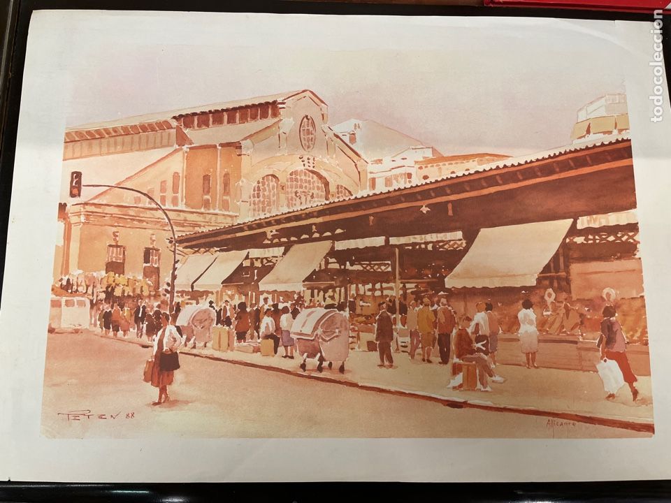 Arte: LITOGRAFIA DE JOSE GUTIERREZ PETEN - ALICANTE - MERCADO CENTRAL