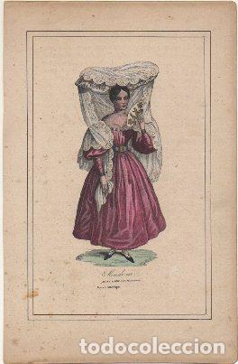 Arte: LITOGRAFIA ORIGINAL. MENDOZA. JEUNE FEMME A LA PROMENADE G-TIPYCOST-130