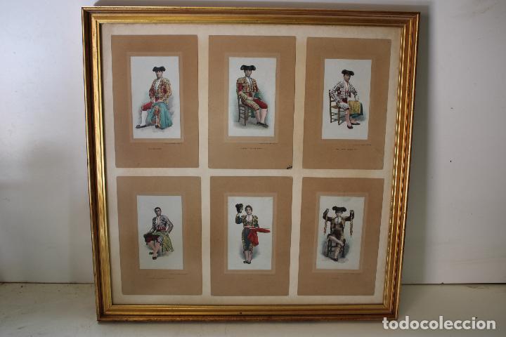 Kunst: cuadro con 6 toreros antiguos litografias M.Pujadas Barcelona