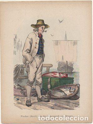 Arte: LITOGRAFIA ORIGINAL. FISCHER (STRIIL) AUS DER UMGEGEND FOR VERGEN. NORWEGEN G-TIPYCOST-173