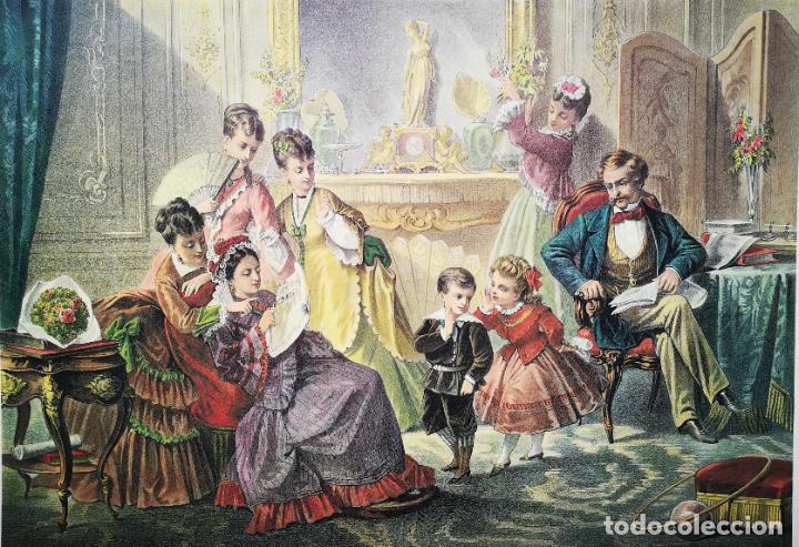 Arte: Litograf&iacute;a de epoca famila de la aristocracia inglesa