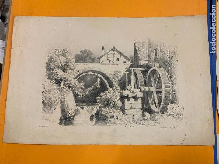 Arte: Molino. Antigua litografia Augusta Bry. Ideal para enmarcar. Muy curiosa, mide unos 48x31cms