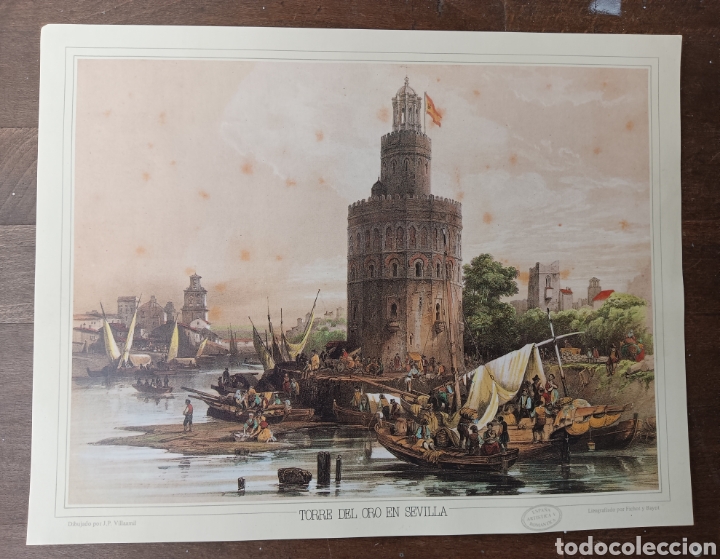 Arte: Torre del Oro en Sevilla - Litograf&iacute;a - Foto 1
