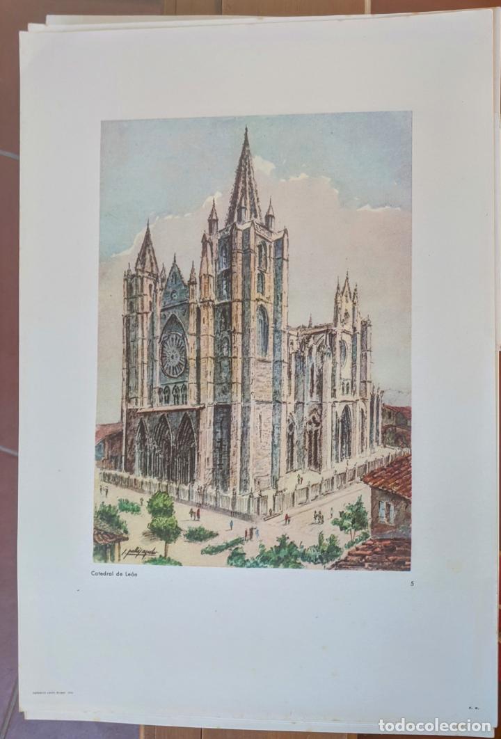 Arte: 40 laminas antiguas Catedral de Le&oacute;n. 1958. Litograf&iacute;as 26 x 37 cms. - Vell i Bell