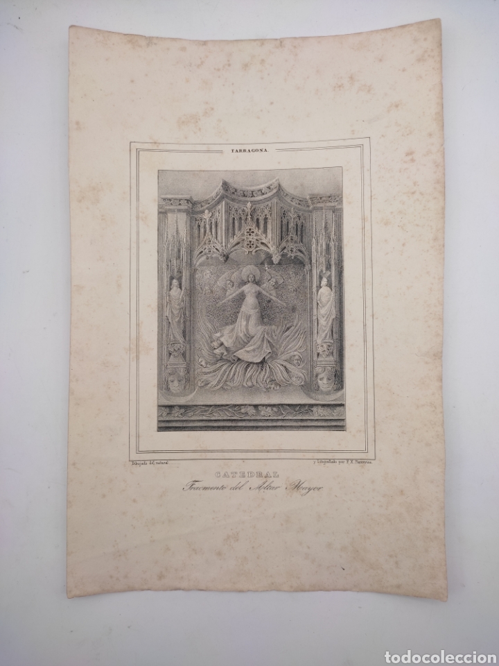 Arte: Litograf&iacute;a catedral del altar mayor de Tarragona Santa tecla por F X Parcerisa